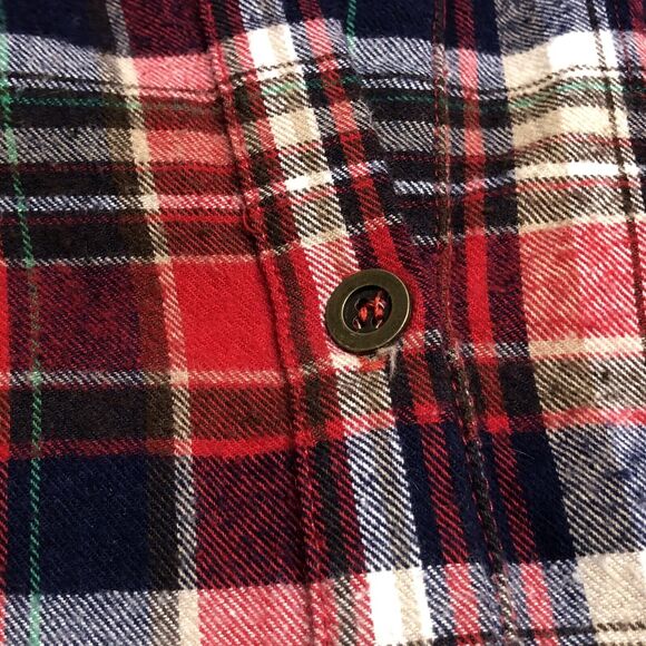 Hot & Delicious Red Blue White Plaid Flannel Shirt Medium Long Length Grunge - Picture 6 of 8
